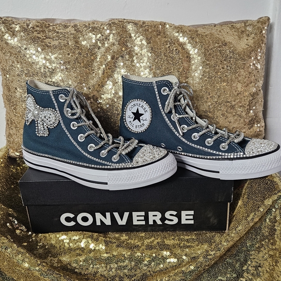 Converse Women's Teal High-Top Sneakers with Pearl Accents - Picture 3 of 7
